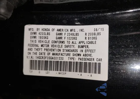 2016 Honda Accord Lx z USA, uszkodzony, nr VIN 1HGCR2F35GA001330
